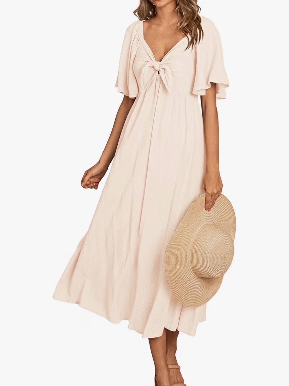 Tie-Front Flutter Sleeve Maxi Dress